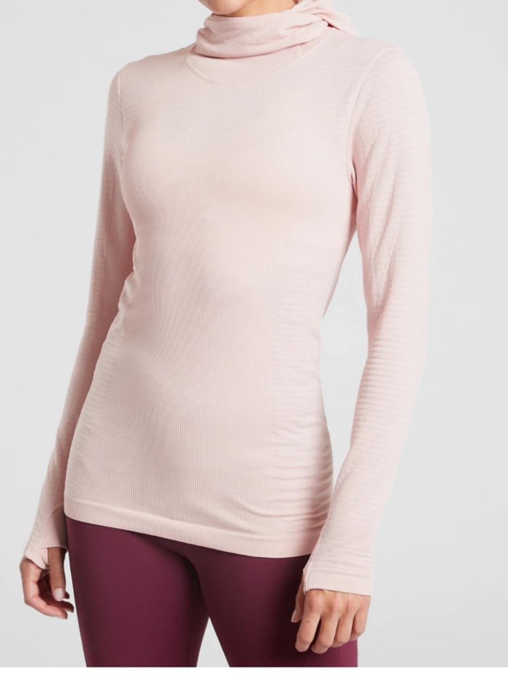 Athleta Flurry Balaclava Rib Mixed Solid Orchid Pink Long Sleeve Activewear Top